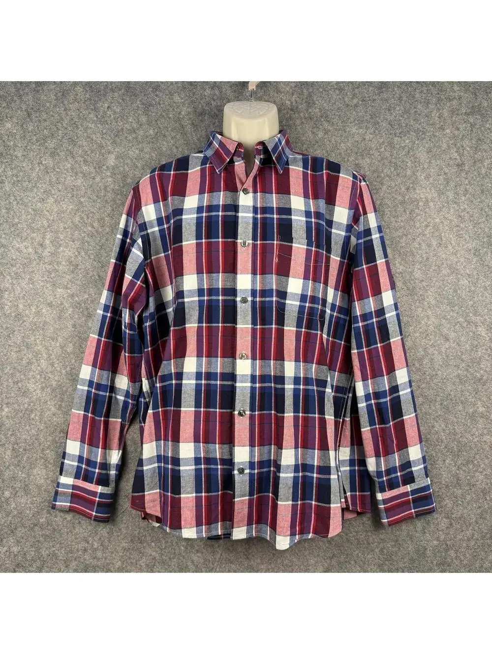 Banana Republic Long Sleeve Button Front Shirt Red Blue Black White Plaid Large